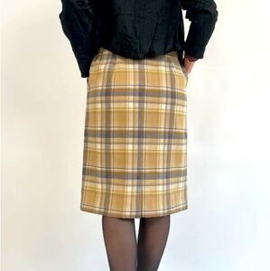 Vintage Tan & Plaid Midi Skirt By The Villager Size 10